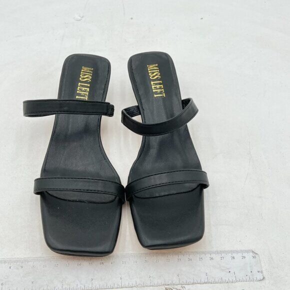 Miss left Black Women's Double Strap Kitten Low Heels Open Toe Heeled Sandals - Picture 3 of 7